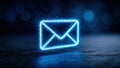 Glowing blue email icon with a digital background. Generative AI. Royalty Free Stock Photo