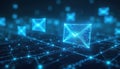 Glowing blue envelope icon in digital network. Modern communication technology concept. Email marketing and direct mail Royalty Free Stock Photo