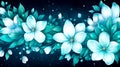 Glowing blue flowers, sparkling, magical, dreamy, leaves, serene, starry night, bright petals, fantasy