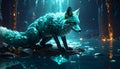 Glowing blue fox in dark forest Royalty Free Stock Photo