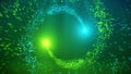 Blue Green Particles Spiral Circles with Trail Intro Logo Background