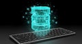 A glowing blue hologram of a digital database structure, resembling three stacke Royalty Free Stock Photo