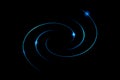 Glowing blue line spiral with lighting flare on black backdrop, abstract background Royalty Free Stock Photo