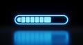 Glowing Blue Loading Bar with Progress Indicator on Dark Reflective Surface progress bar Royalty Free Stock Photo