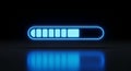 Glowing Blue Loading Bar With Reflection On Dark Surface progress bar progress Royalty Free Stock Photo