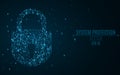 A glowing blue lock from the binary code. High technology in design. The system is under reliable protection. Bright glow. Vector