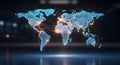 A glowing blue map of the world with connected city lights Royalty Free Stock Photo