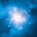 A glowing blue nebula with intricate wispy details