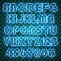 Glowing blue neon alphabet.