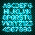 Glowing Blue Neon Alphabet.