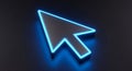 Glowing Blue Neon Computer Mouse Cursor Arrow on Dark Background Royalty Free Stock Photo