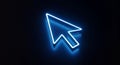 Glowing Blue Neon Cursor Arrow On A Dark Background mouse pointer Royalty Free Stock Photo