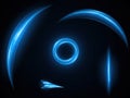 Glowing blue neon light circle design on black background Royalty Free Stock Photo