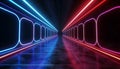 Glowing blue neon lights illuminate futuristic underground corridor generated by AI