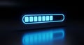 Glowing Blue Neon Loading Bar on Dark Reflective Surface abstract bright Royalty Free Stock Photo
