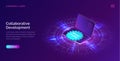 Glowing blue neon ring, laptop, black friday icon