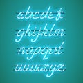 Glowing Blue Neon Lowercase Script Font
