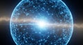 Glowing Blue Network Sphere with Bright Light Burst in Space connection technology Royalty Free Stock Photo