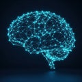 A glowing blue neural network brain with interconnected nodes on a dark background Royalty Free Stock Photo