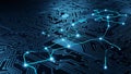 Glowing Blue Neural Network Circuitry with Digital Pathways and Electronic Connections Royalty Free Stock Photo