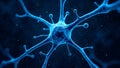 Glowing blue neuron cell with interconnected network on dark background. Royalty Free Stock Photo