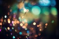 Glowing blue, orange and yellow bokeh light spots at night, created using generative ai technology Royalty Free Stock Photo