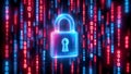 Glowing Blue Padlock Amidst Red and Blue Binary Code Royalty Free Stock Photo