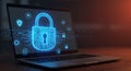 Glowing Blue Padlock on Laptop Screen Data Protection Security Royalty Free Stock Photo