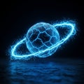 Glowing Blue Planet with Energy Ring in Dark Space Royalty Free Stock Photo
