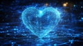 Glowing Blue Plexus Heart Technology, Love, And Connection Concept On Dark Background. 3D Render