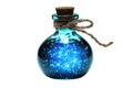 Glowing Blue Potion Bottle With Cork And Twine. Magical Elixir Concept Isolated On Transparent Background Royalty Free Stock Photo