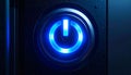 Glowing blue power button on a dark background Royalty Free Stock Photo