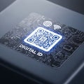 Illuminated digital id qr code on a textured surface with technology icons Royalty Free Stock Photo