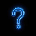 A glowing blue question mark in electric blue neon font on a dark background Royalty Free Stock Photo