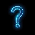 A glowing blue question mark in electric blue neon font on a dark background Royalty Free Stock Photo