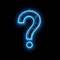 A glowing blue question mark in electric blue neon font on a dark background Royalty Free Stock Photo