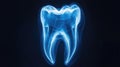 Glowing blue radiographic image of a human molar tooth on dark background Royalty Free Stock Photo