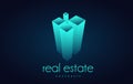 Glowing blue real estate logo icon design