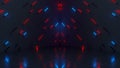 Glowing blue and red neon tubes 3D render