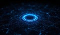 Glowing blue ring on dark background, abstract futuristic design element Royalty Free Stock Photo