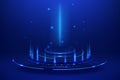 Glowing blue rings, futuristic elements, hologram, magic portal. Sci-fi digital hi-tech elements. Podium for teleportation or