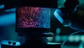 Glowing blue semiconductor ignited scientific experiment indoors generated by AI