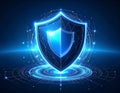 Futuristic glowing shield with digital network protection and secure access Royalty Free Stock Photo