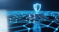 Digital shield protecting data network futuristic cybersecurity concept illustration Royalty Free Stock Photo
