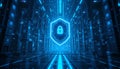 Cybersecurity Shield in Futuristic Digital Server Room Data Center Royalty Free Stock Photo