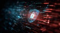 Glowing blue shield and padlock design signifies secure digital protection with binary code matrix Royalty Free Stock Photo