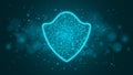 A glowing blue shield of programming symbols. System security. High-tech neon shield. Strong protection. Cyber crime