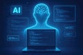 AI brain silhouette with code on laptop and screens, representing artificial intelligence human Royalty Free Stock Photo