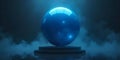Glowing Blue Sphere on Dark Platform Mystical Scene Futuristic Background Royalty Free Stock Photo