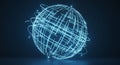 Glowing blue spherical structure composed of interconnected lines and nodes Royalty Free Stock Photo